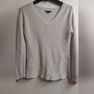 American Eagle Lace-Up Braided Sleeve V-Neck Sweater Cream XS